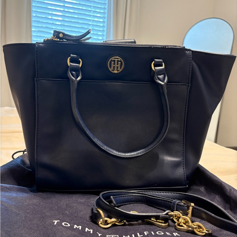 Tommy Hilfiger Blue Leather Purse  with Gold Hardware